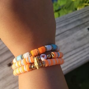 Orange, Gold & Blue Clay Bead Bracelet Trio